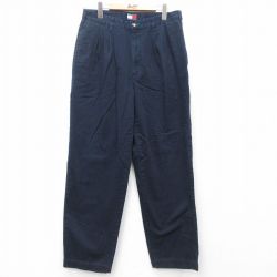【20%OFF】W34★古着 トミーヒルフィガー TOMMY HILFIGER ブランド パンツ メンズ 90年代 90s コットン 紺 ネイビー 25jul11 中古 ボトムス ロング