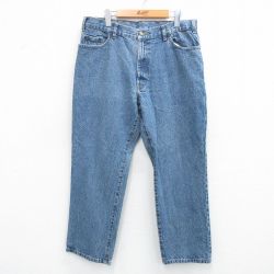 W35★古着 ジーンズ メンズ コットン 紺 ネイビー デニム 25jul14 中古 ボトムス ジーパン Gパン ロング パンツ