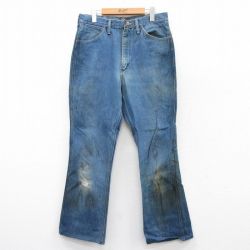 【20%OFF】W33★古着 ラングラー Wrangler ジーンズ メンズ 80年代 80s フレア 紺 ネイビー デニム 【spe】 25jul15 中古 ボトムス ジーパン Gパン ロング パンツ