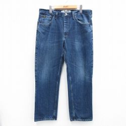 W38★古着 リー Lee ジーンズ メンズ ヒゲ コットン 濃紺 ネイビー デニム 25jul18 中古 ボトムス ジーパン Gパン ロング パンツ