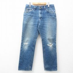 W33★古着 リー Lee ジーンズ メンズ 90年代 90s ヒゲ USA製 紺 ネイビー デニム 【spe】 25jul18 中古 ボトムス ジーパン Gパン ロング パンツ