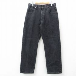 W31★古着 ラングラー Wrangler ジーンズ メンズ 黒 ブラック デニム 25jul18 中古 ボトムス ジーパン Gパン ロング パンツ