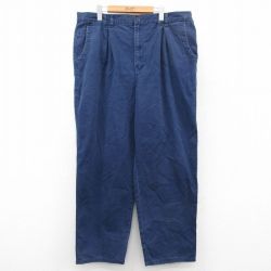 W40★古着 パンツ メンズ 大きいサイズ コットン 紺 ネイビー 25jul18 中古 ボトムス ロング