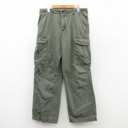 W34★古着 ティンバーランド カーゴ パンツ メンズ コットン 緑 グリーン 25jul18 中古 ボトムス ロング