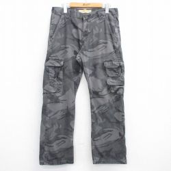 W32★古着 ラングラー Wrangler カーゴ パンツ メンズ コットン グレー 迷彩 25aug01 中古 ボトムス ロング