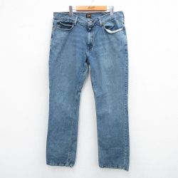W37★古着 リー Lee ジーンズ メンズ ヒゲ 紺 ネイビー デニム 25aug04 中古 ボトムス ジーパン Gパン ロング パンツ