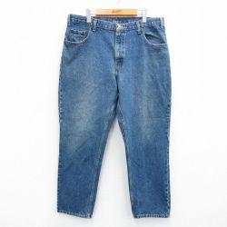 W37★古着 ジーンズ メンズ テーパード 紺 ネイビー デニム 25aug04 中古 ボトムス ジーパン Gパン ロング パンツ