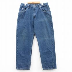 W34★古着 ラングラー Wrangler ジーンズ メンズ コットン 紺 ネイビー デニム 25aug04 中古 ボトムス ジーパン Gパン ロング パンツ