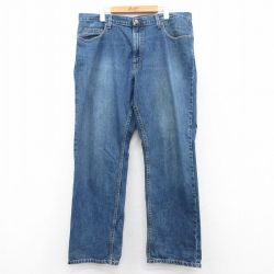 W37★古着 ジーンズ メンズ コットン 紺 ネイビー デニム 25aug06 中古 ボトムス ジーパン Gパン ロング パンツ