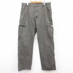 W36★古着 ラングラー Wrangler カーゴ パンツ メンズ リップストップ コットン 濃グレー 25aug08 中古 ボトムス ロング