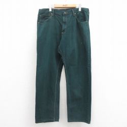W37★古着 ラングラー Wrangler ジーンズ メンズ コットン 緑 グリーン デニム 25aug19 中古 ボトムス ジーパン Gパン ロング パンツ