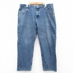 W38★古着 ラングラー Wrangler ジーンズ メンズ ヒゲ コットン 紺 ネイビー デニム 25aug20 中古 ボトムス ジーパン Gパン ロング パンツ