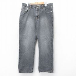 W36★古着 トミーヒルフィガー TOMMY HILFIGER ブランド ジーンズ メンズ コットン 黒 ブラック デニム 25aug27 中古 ボトムス ジーパン Gパン ロング パンツ