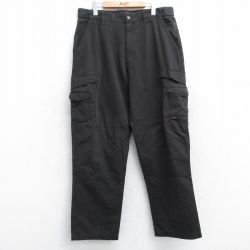 W36★古着 カーゴ パンツ メンズ リップストップ ダブルニー 黒 ブラック 25aug30 中古 ボトムス ロング