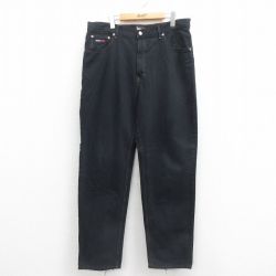 W38★古着 トミーヒルフィガー TOMMY HILFIGER トミージーンズ ブランド ジーンズ メンズ 90年代 90s 黒 ブラック デニム 25sep05 中古 ボトムス ジーパン Gパン ロング パンツ