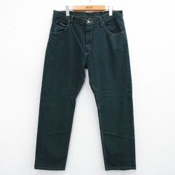 W36★古着 ラングラー Wrangler ジーンズ メンズ 濃緑 グリーン デニム 25sep06 中古 ボトムス ジーパン Gパン ロング パンツ