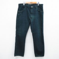 W38★古着 ラングラー Wrangler ジーンズ メンズ 濃緑 グリーン デニム 25sep06 中古 ボトムス ジーパン Gパン ロング パンツ