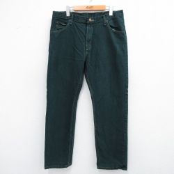 W36★古着 ラングラー Wrangler ジーンズ メンズ コットン 濃緑 グリーン デニム 25sep06 中古 ボトムス ジーパン Gパン ロング パンツ