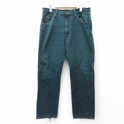 W36★古着 ラスラー ジーンズ メンズ コットン 濃緑 グリーン デニム 25sep06 中古 ボトムス ジーパン Gパン ロング パンツ