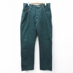 W36★古着 ラングラー Wrangler ジーンズ メンズ コットン 濃緑 グリーン デニム 25sep06 中古 ボトムス ジーパン Gパン ロング パンツ