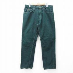 W36★古着 リー Lee ジーンズ メンズ コットン 濃緑 グリーン デニム 25sep06 中古 ボトムス ジーパン Gパン ロング パンツ