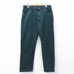 W35★古着 ラスラー ジーンズ メンズ コットン 緑 グリーン デニム 25sep08 中古 ボトムス ジーパン Gパン ロング パンツ