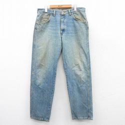 W36★古着 ラングラー Wrangler ジーンズ メンズ 90年代 90s ヒゲ コットン USA製 紺 ネイビー デニム 25sep09 中古 ボトムス ジーパン Gパン ロング パンツ