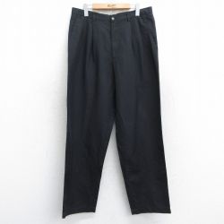 W34★古着 パンツ メンズ リネン 黒 ブラック 25sep11 中古 ボトムス ロング