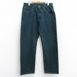 W33★古着 ラングラー Wrangler ジーンズ メンズ コットン 濃緑 グリーン デニム 25sep12 中古 ボトムス ジーパン Gパン ロング パンツ