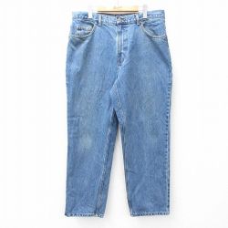 W36★古着 ジーンズ メンズ テーパード コットン 紺 ネイビー デニム 25sep13 中古 ボトムス ジーパン Gパン ロング パンツ