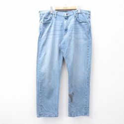 W38★古着 ラングラー Wrangler ジーンズ メンズ ヒゲ 薄紺 ネイビー デニム 25sep13 中古 ボトムス ジーパン Gパン ロング パンツ