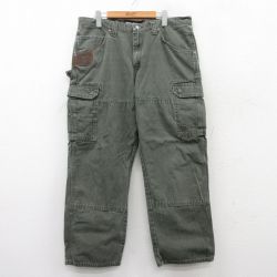 W37★古着 ラングラー Wrangler ペインター カーゴ パンツ メンズ リップストップ ダブルニー コットン 緑系 グリーン 【spe】 25sep18 中古 ボトムス ロング