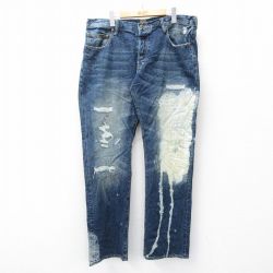 W38★古着 ジーンズ メンズ PRPS ヒゲ コットン 紺 ネイビー デニム 25sep20 中古 ボトムス ジーパン Gパン ロング パンツ