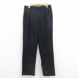W33★古着 スラックス パンツ メンズ 黒 ブラック 25sep22 中古 ボトムス ロング
