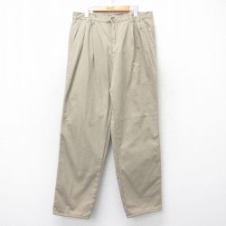 W34★古着 パンツ メンズ コットン ベージュ カーキ 内側フリース 25sep24 中古 ボトムス ロング