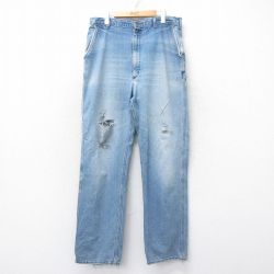 W34★古着 オシュコシュ OSHKOSH ペインター パンツ メンズ 80年代 80s ボロ ヒゲ コットン タロン 薄紺 ネイビー デニム 25sep24 中古 ボトムス ロング
