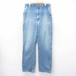 W34★古着 オシュコシュ OSHKOSH ペインター パンツ メンズ 80年代 80s ボロ ヒゲ コットン USA製 タロン 薄紺 ネイビー デニム 25sep24 中古 ボトムス ロング