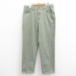 W35★古着 ジーンズ メンズ 90年代 90s コットン USA製 薄緑 グリーン 【spe】 25sep25 中古 ボトムス ジーパン Gパン ロング パンツ