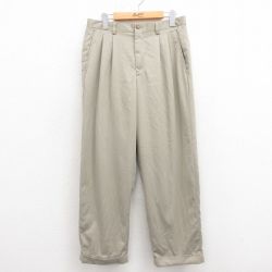 W32★古着 スラックス パンツ メンズ ベージュ カーキ 25sep26 中古 ボトムス ロング