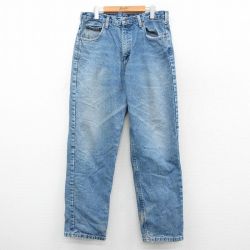 【20%OFF】W35★古着 カーハート Carhartt ジーンズ メンズ コットン 紺 ネイビー デニム 内側フランネル 25sep27 中古 ボトムス ジーパン Gパン ロング パンツ