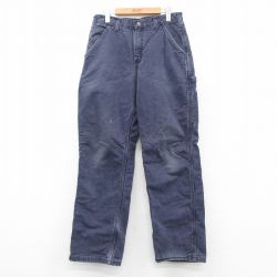 W30★古着 カーハート Carhartt ペインター パンツ メンズ ダック地 コットン 紺 ネイビー 内側フランネル 25sep27 中古 ボトムス ロング