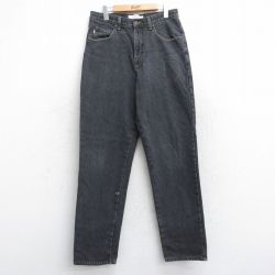 W32★古着 エルエルビーン LLBEAN ジーンズ メンズ コットン 黒 ブラック デニム 内側フランネル 25sep27 中古 ボトムス ジーパン Gパン ロング パンツ