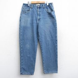 W35★古着 エルエルビーン LLBEAN ジーンズ メンズ 00年代 00s ヒゲ コットン 紺 ネイビー デニム 内側フランネル 25sep27 中古 ボトムス ジーパン Gパン ロング パンツ