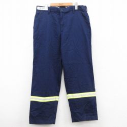 W36★古着 レッドキャップ ワーク パンツ メンズ リフレクター コットン 紺 ネイビー 25sep30 中古 ボトムス ロング
