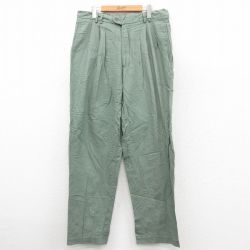 W35★古着 スラックス パンツ メンズ 濃緑 グリーン 25sep30 中古 ボトムス ロング