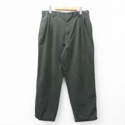 W34★古着 パンツ メンズ 濃緑 グリーン 25oct01 中古 ボトムス ロング