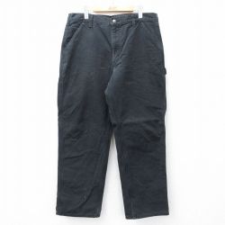 W36★古着 カーハート Carhartt ペインター パンツ メンズ ダック地 コットン 黒 ブラック 内側フランネル 【spe】 25oct01 中古 ボトムス ロング