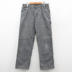 W34★古着 ペインター パンツ メンズ ダック地 コットン グレー 内側フリース 25oct02 中古 ボトムス ロング