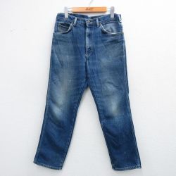 W34★古着 リー Lee ジーンズ メンズ 80年代 80s ヒゲ USA製 紺 ネイビー デニム 【spe】 25oct04 中古 ボトムス ジーパン Gパン ロング パンツ