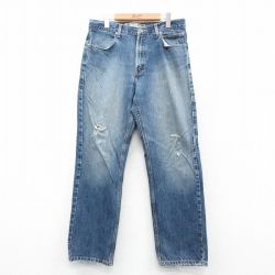 W34★古着 ハーレーダビッドソン Harley Davidson ジーンズ メンズ ヒゲ コットン 紺 ネイビー デニム 25oct04 中古 ボトムス ジーパン Gパン ロング パンツ